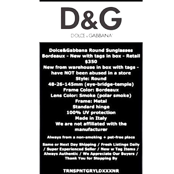 $350 Dolce&Gabbana Round Sunglasses Bordeaux Frame Smoke Lens Made in Italy NWT - Picture 2 of 14